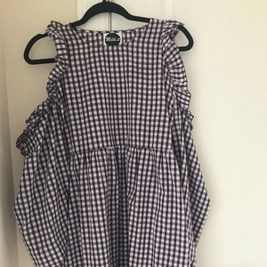 ASOS purple and white gingham cold shoulder dress